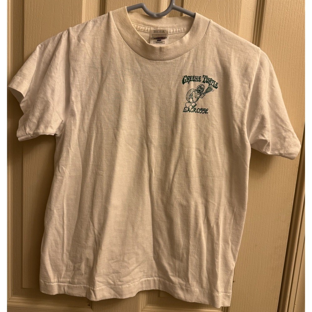 Vintage 90s Green Turtle Lacrosse T Shirt Kids Youth 14/16 (L/XL) White Rare
